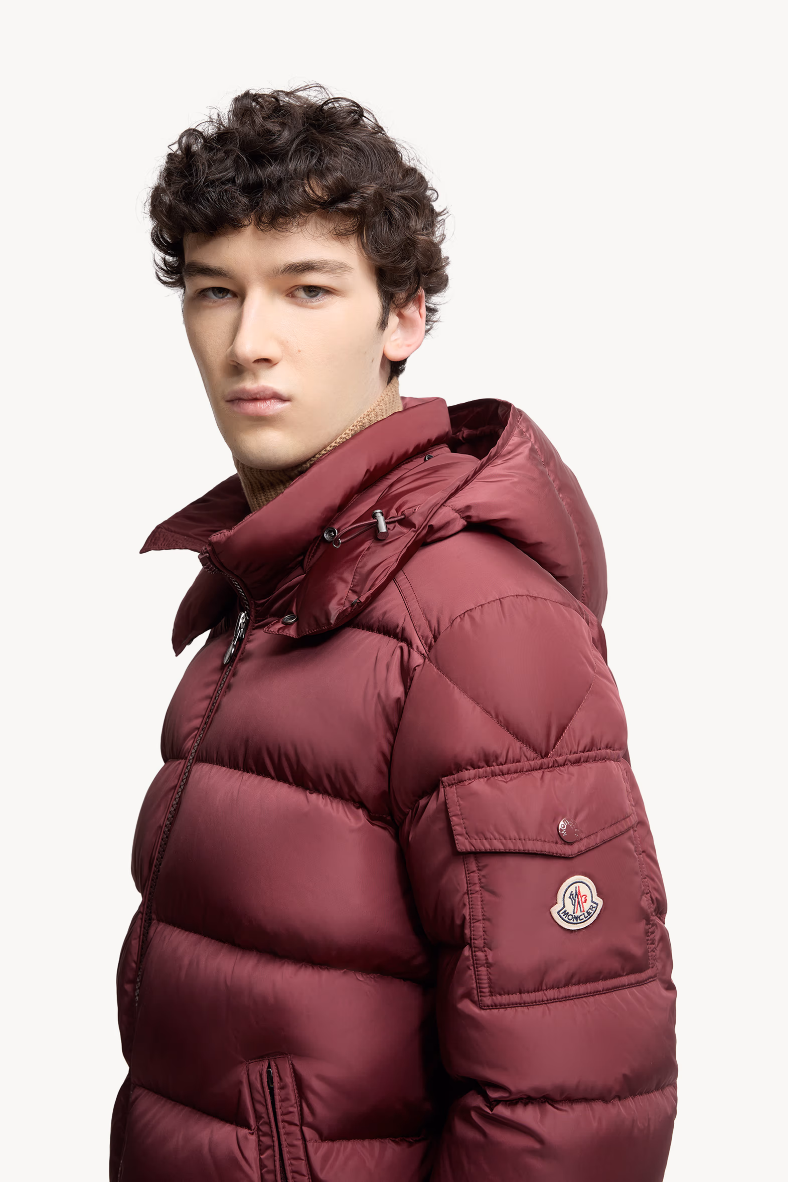 Moncler Maya Hooded Short Down Jacket Men Burgundy Moncler 4